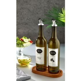 Black Deer Ahşap Stantlı Amber 2'li 750 ML Zeytinyağı Sıvıyağ Şişesi Damlatmaz Yağlık