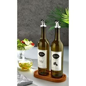Black Deer Ahşap Stantlı Amber 2'li 750 ML Zeytinyağı Sıvıyağ Şişesi Damlatmaz Yağlık