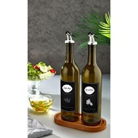 Black Deer Ahşap Stantlı Amber 2'li 750 ML Zeytinyağı Sıvıyağ Şişesi Damlatmaz Yağlık