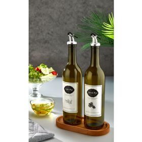 Black Deer Ahşap Stantlı Amber 2'li 750 ML Zeytinyağı Sıvıyağ Şişesi Damlatmaz Yağlık