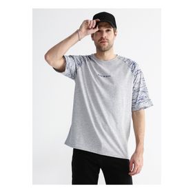 Black On Black E-MIKES Bisiklet Yaka Baskılı Gri Melanj Erkek T-Shirt