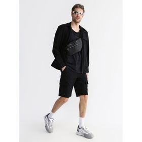 Black On Black E-NISALL Normal Bel Siyah Erkek Kargo Şort