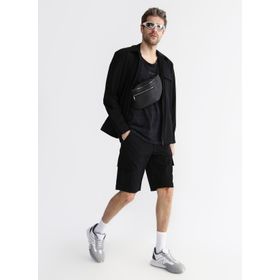 Black On Black E-NISALL Normal Bel Siyah Erkek Kargo Şort