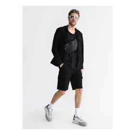 Black On Black E-NISALL Normal Bel Siyah Erkek Kargo Şort