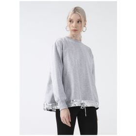 Black On Black K-AURA Dik Yaka Düz Gri Melanj Kadın Sweatshirt