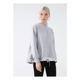 Black On Black K-AURA Dik Yaka Düz Gri Melanj Kadın Sweatshirt