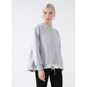 Black On Black K-AURA Dik Yaka Düz Gri Melanj Kadın Sweatshirt