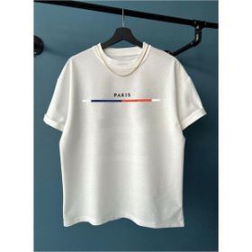 Black Sokak Göğüs Ince Çizgili Paris Baskılı Oversize Beyaz Erkek T-shirt