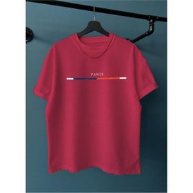 Black Sokak Göğüs Ince Çizgili Paris Baskılı Oversize Bordo Erkek T-shirt