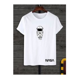 Black Sokak Nasa Astronaut Baskılı Beyaz Unisex T-shirt