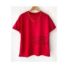 Black Sokak Timsah Baskılı Oversize Kırmızı Erkek T-shirt