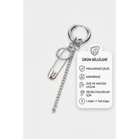 Blisse Piercing Çengelli İğne ve Zincir Sallantılı Gümüş Renk Cerrahi Çelik Unisex Küpe