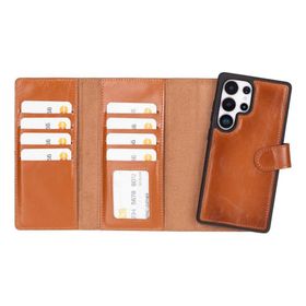 BloominBag Samsung Galaxy S25 Ultra Deri Wallet Case 6.9 inç Valeno Siena Tan Manyetik Ayrılabilir Cüzdanlı Telefon Kılıfı