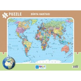 Blue Focus 1 Dünya Haritası Frame 72 Parça Puzzle