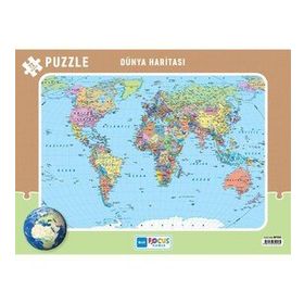 Blue Focus 1 Dünya Haritası Frame 72 Parça Puzzle