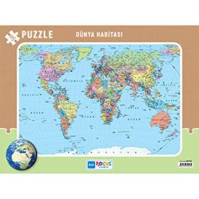 Blue Focus 1 Dünya Haritası Frame 72 Parça Puzzle