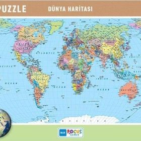 Blue Focus 1 Dünya Haritası Frame 72 Parça Puzzle