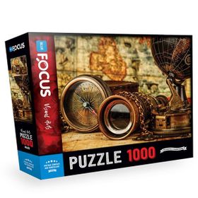 Blue Focus 1000 Parça Vintage Compass Andbinoculars Nostaljik Pusula Ve Dürbün Puzzle
