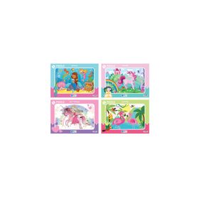 Blue Focus 30 Parça Frame Puzzle 4'lü Set Deniz Kızı, Unıcorn, Flamıngo, Sevimli Prenses