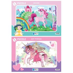 Blue Focus 30 Parça Kız Çocuk Unicorn Frame Puzzle Seti