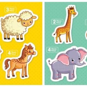 Blue Focus Baby Puzzle Vahşi ve Çiftlik Hayvanları Puzzle Seti