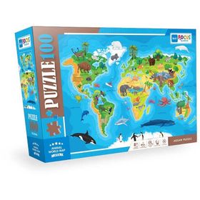 Blue Focus BF316 Animal World Map Hayvan Dünya Haritası 100 Parça Puzzle