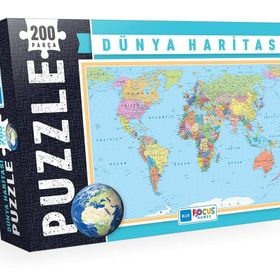 Blue Focus Dünya Haritası Kutulu 200 Parça Puzzle