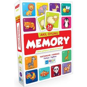 Blue Focus Memory Hayvanlar Eşleştirme Kartı 34 Parça Akıl Oyunu