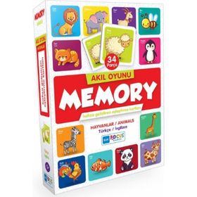 Blue Focus Memory Hayvanlar Eşleştirme Kartı 34 Parça Akıl Oyunu