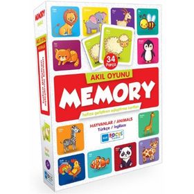 Blue Focus Memory Hayvanlar Eşleştirme Kartı 34 Parça Akıl Oyunu