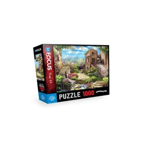 Blue Focus Old Houses And Flowers 1000 Parça Puzzle