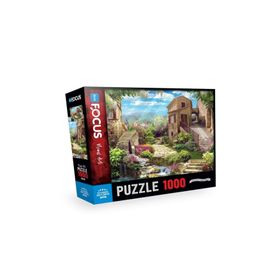 Blue Focus Old Houses And Flowers 1000 Parça Puzzle