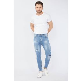 Blue White Açık Mavi Erkek Skinny Fermuarlı Paça Detaylı Jean