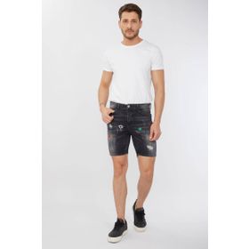 Blue White Erkek Antrasit Baskı Desenlli Jean Şort