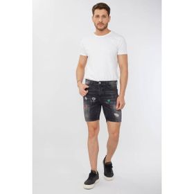 Blue White Erkek Antrasit Baskı Desenlli Jean Şort