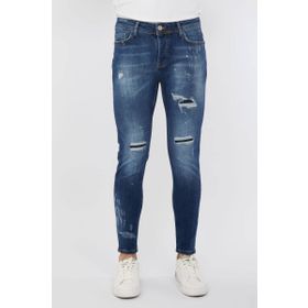 Blue White Erkek Skinny Ripped Patch Detaylı Koyu Mavi Jean