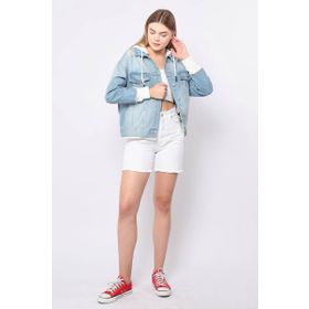Blue White Kadın Açık Mavi Garnili Oversize Jean Ceket