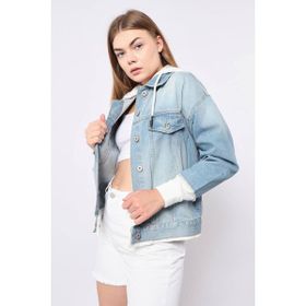 Blue White Kadın Açık Mavi Garnili Oversize Jean Ceket