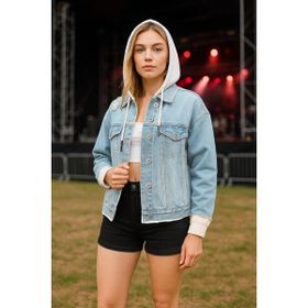 Blue White Kadın Açık Mavi Garnili Oversize Jean Ceket
