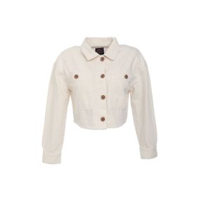 Blue White Kadın Ekru Crop Kesim Jean Ceket