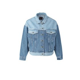 Blue White Kadın Mavi Renk Bloklu Oversize Jean Ceket
