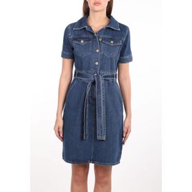Blue White Kısa Kol Jean Kadın Elbise