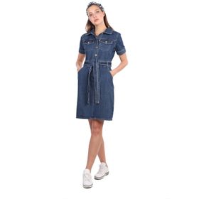 Blue White Kısa Kol Jean Kadın Elbise