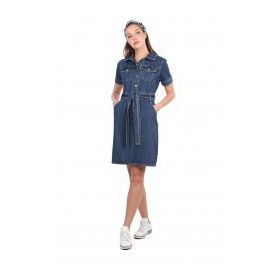 Blue White Kısa Kol Jean Kadın Elbise