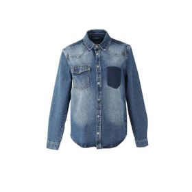 Blue White Koyu Mavi Erkek Cep Yıkamalı Jean Gömlek