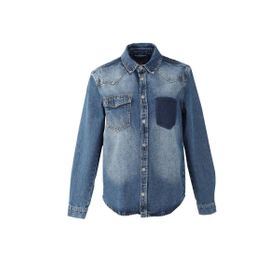 Blue White Koyu Mavi Erkek Cep Yıkamalı Jean Gömlek