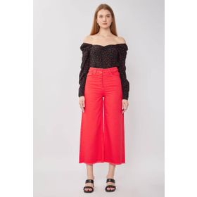 Blue White Püskül Detaylı Kırmızı Kadın Culotte Pantolon