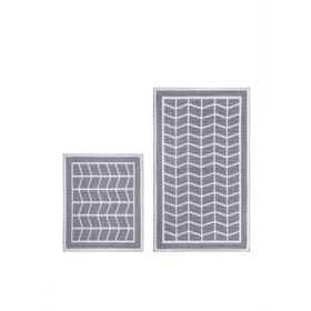 Bluenity 60x100-50x60 cm Gri Baklava Doğal Pamuklu 2'li Banyo Paspas Seti