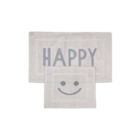 Bluenity 60x100+50x60 cm Gri Happy Doğal Pamuklu 2'li Banyo Kilim Seti