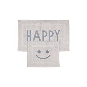 Bluenity 60x100+50x60 cm Gri Happy Doğal Pamuklu 2'li Banyo Kilim Seti